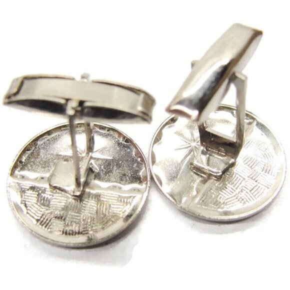 Round Starburst Checkerboard Cufflinks Tux Shirt Dress Suit Vintage - Picture 6 of 6